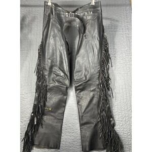 Schott NYC Perfecto Vtg 80's Leather Motorcycle Chaps Fringe Black Large USA